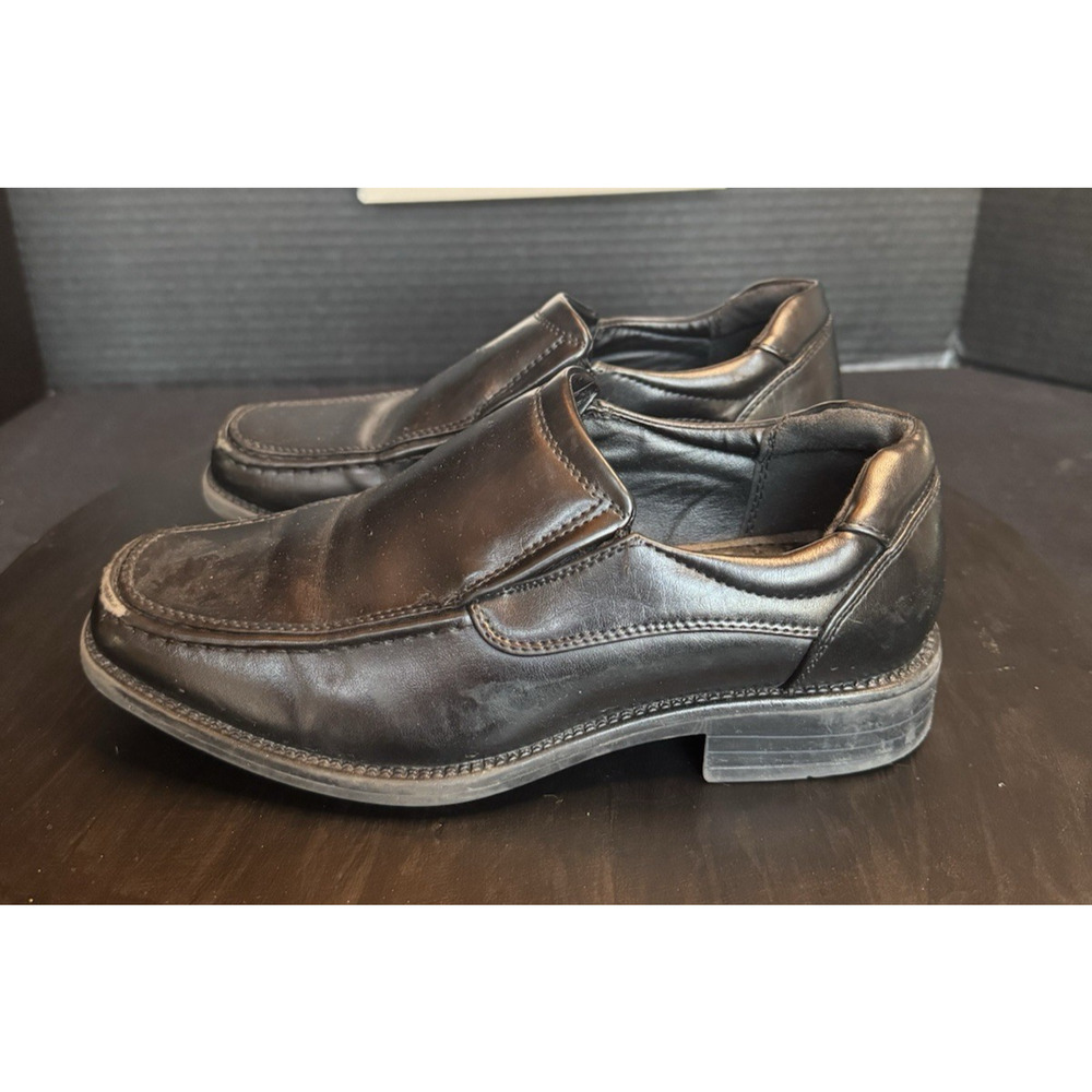 Boys Size 3 Black Leather Dress Shoes Slip On Loafers School Uniform Formal